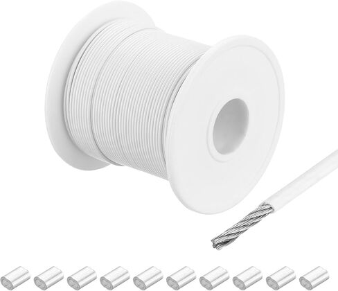 MECCANIXITY 197Ft(60M) Wire Rope 304 Stainless Steel Cable 1/16" (1.5 mm) Vinyl Coated with 10pcs Aluminum Sleeves for Hanging, Clotheslines, Lifting White in Saudi Arabia