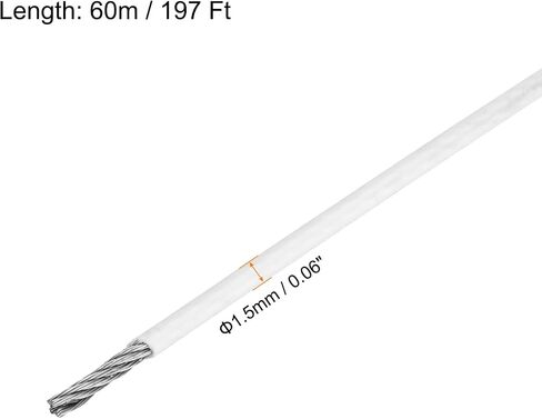 MECCANIXITY 197Ft(60M) Wire Rope 304 Stainless Steel Cable 1/16" (1.5 mm) Vinyl Coated with 10pcs Aluminum Sleeves for Hanging, Clotheslines, Lifting White in Saudi Arabia