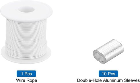 MECCANIXITY 197Ft(60M) Wire Rope 304 Stainless Steel Cable 1/16" (1.5 mm) Vinyl Coated with 10pcs Aluminum Sleeves for Hanging, Clotheslines, Lifting White in Saudi Arabia