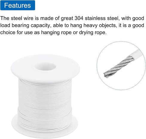 MECCANIXITY 197Ft(60M) Wire Rope 304 Stainless Steel Cable 1/16" (1.5 mm) Vinyl Coated with 10pcs Aluminum Sleeves for Hanging, Clotheslines, Lifting White in Saudi Arabia