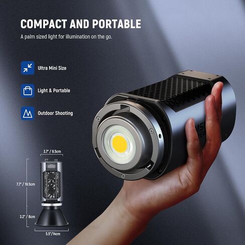 NEEWER MS60 LED ضوء فيديو مع تحكم 2.4G/APP، 65W 5600K ضوء النهار Mini COB إضاءة الإخراج المستمر، 40000lux/1m، CRI 97+/TLCI 98+، 9 مشاهد، 0-100% PWM Dimming، محول تثبيت Bowens in Kuwait
