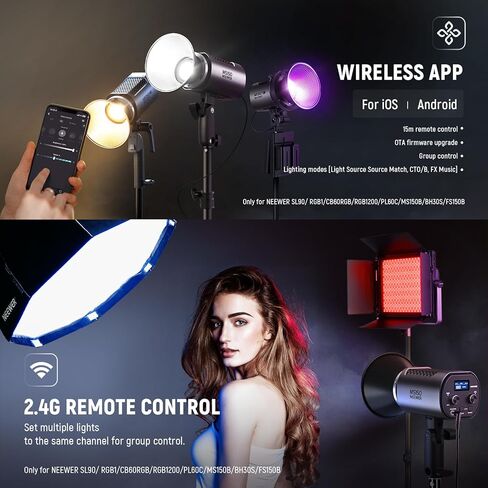 NEEWER MS60 LED ضوء فيديو مع تحكم 2.4G/APP، 65W 5600K ضوء النهار Mini COB إضاءة الإخراج المستمر، 40000lux/1m، CRI 97+/TLCI 98+، 9 مشاهد، 0-100% PWM Dimming، محول تثبيت Bowens in Kuwait