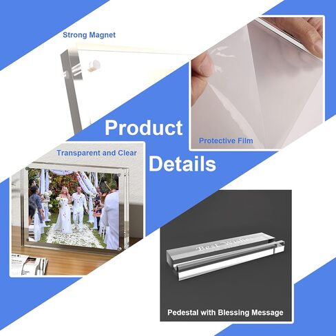 Magnetic Acrylic Picture Photo Frame 4x6 inches ，Horizontal Magnet Double Sided 4x6 Picture Frame， Desktop Display with Photo Frame Support Stand Best Gift for Family, Wedding, Graduation, Birthday, in Kuwait