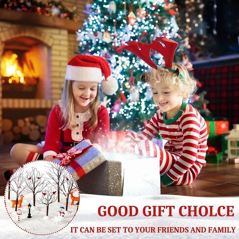 Soaoo 22 Pcs Christmas Village Decoration Ornaments Include 12 Bare Branch Trees 2 Reindeer 2 Snowmen 4 Street Lamps 2 Mini Garden Bench Christmas Village Accessories Figurine for Xmas Holiday Decor in Saudi Arabia