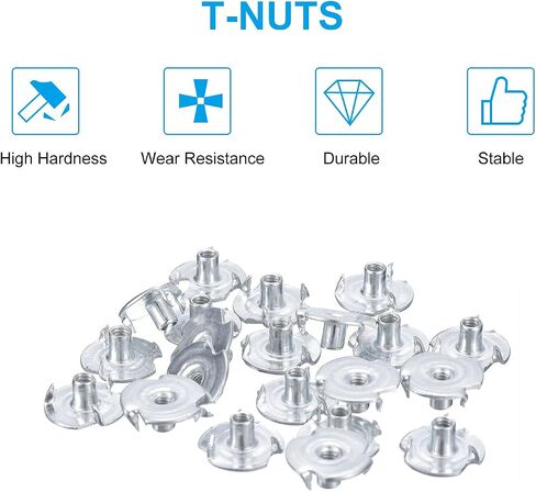 Uxcell #8-32 T-Nuts، فولاذ كربوني مطلي بالزنك، 3 شوكات، حشوات ملولبة لحوامل التسلق وأعمال الخشب، أبيض 100 قطعة in Saudi Arabia
