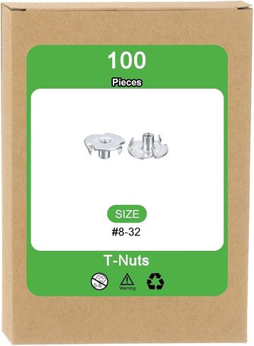 Uxcell #8-32 T-Nuts، فولاذ كربوني مطلي بالزنك، 3 شوكات، حشوات ملولبة لحوامل التسلق وأعمال الخشب، أبيض 100 قطعة in Saudi Arabia