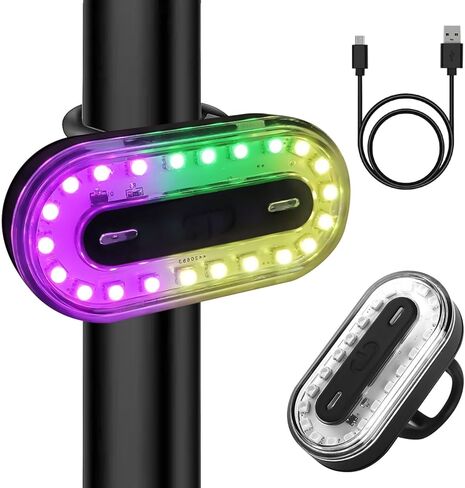 ضوء خلفي للدراجة، ضوء خلفي للدراجة قابل لإعادة الشحن عبر USB، ضوء خلفي للدراجة مقاوم للماء RGB مصباح يدوي 7 ألوان 14 ضوء تحذير LED، ضوء لوح التزلج RGB in Kuwait