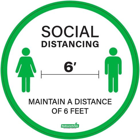 Restaurantware RW Smart 20 x 5 Inch Social Distance Floor Decal 1 Stay 6 Feet Apart Distance Sticker -No Slip Removable Green Vinyl Social Distancing Decal Round Commercial Grade in Saudi Arabia