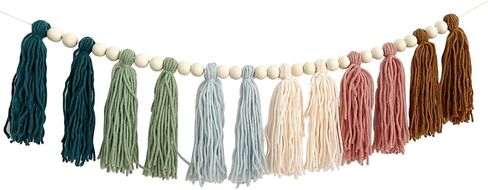 Rainbow Tassel Garland with Wood Bead Tassel Garland Banner for Classroom Bedroom Boho Tassel Garland Rainbow Garland Hanging Wall Decoration Colorful Room Decor (Style B) in Saudi Arabia