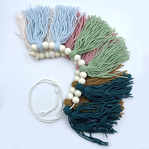 Rainbow Tassel Garland with Wood Bead Tassel Garland Banner for Classroom Bedroom Boho Tassel Garland Rainbow Garland Hanging Wall Decoration Colorful Room Decor (Style B) in Saudi Arabia