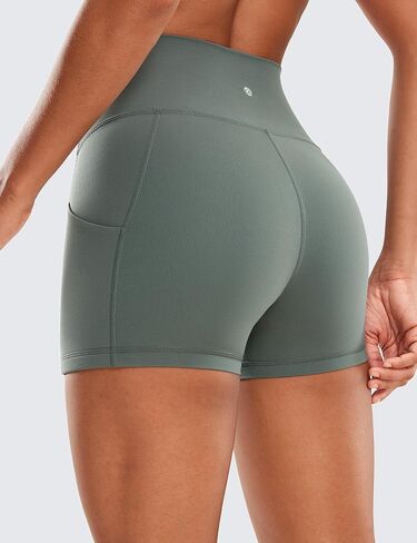 CRZ YOGA Womens Butterluxe Biker Shorts with Pockets 3 Inches - High Waisted Volleyball Workout Athletic Yoga Shorts Olive Green XX-Small in Saudi Arabia