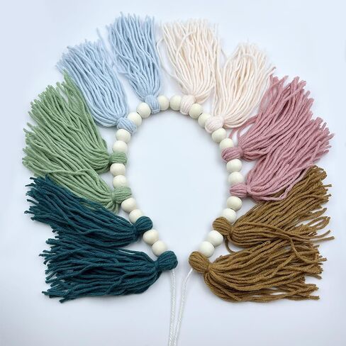 Rainbow Tassel Garland with Wood Bead Tassel Garland Banner for Classroom Bedroom Boho Tassel Garland Rainbow Garland Hanging Wall Decoration Colorful Room Decor (Style B) in Saudi Arabia