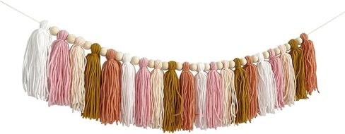 Rainbow Tassel Garland with Wood Bead Tassel Garland Banner for Classroom Bedroom Boho Tassel Garland Rainbow Garland Hanging Wall Decoration Colorful Room Decor (Style B) in Saudi Arabia