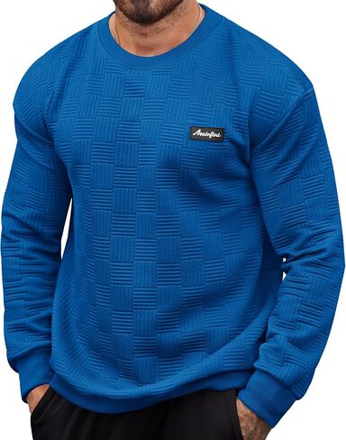 Mainfini Mens Crewneck Casual Sweatshirt Geometric Texture Soild Color Pullover (S-XXL) in Saudi Arabia