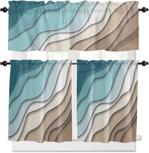 مجموعة ستائر المطبخ والستائر، ستائر الخريف الموسمية، طبقة قضيب المزرعة، نصف نافذة ستارة بطول 60.96 سم، مجموعة ستائر مطبخ مكونة من 3 قطع، طباعة عباد الشمس على شكل قرع الأوكالبتوس in Kuwait