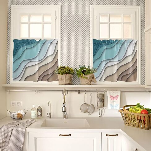 مجموعة ستائر المطبخ والستائر، ستائر الخريف الموسمية، طبقة قضيب المزرعة، نصف نافذة ستارة بطول 60.96 سم، مجموعة ستائر مطبخ مكونة من 3 قطع، طباعة عباد الشمس على شكل قرع الأوكالبتوس in Kuwait