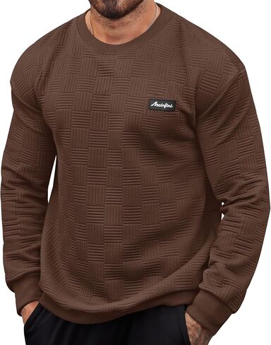 Mainfini Mens Crewneck Casual Sweatshirt Geometric Texture Soild Color Pullover (S-XXL) in Saudi Arabia
