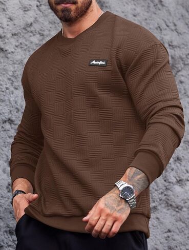 Mainfini Mens Crewneck Casual Sweatshirt Geometric Texture Soild Color Pullover (S-XXL) in Saudi Arabia
