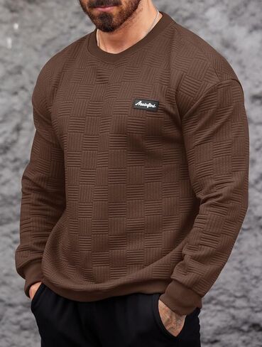 Mainfini Mens Crewneck Casual Sweatshirt Geometric Texture Soild Color Pullover (S-XXL) in Saudi Arabia