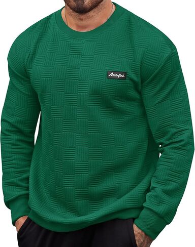 Mainfini Mens Crewneck Casual Sweatshirt Geometric Texture Soild Color Pullover (S-XXL) in Kuwait