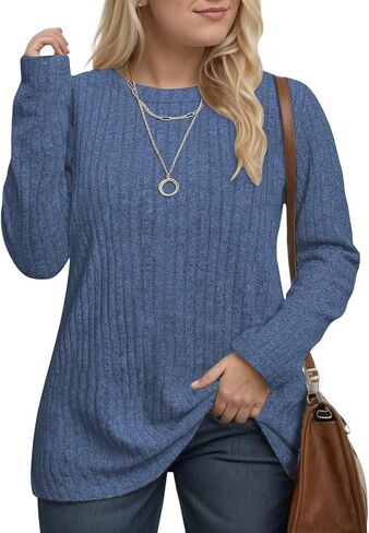 DOLNINE Women's Plus-Size-Tops Long Sleeve Comfy Crewneck Shirts Lightweight Casual Loose Fit Sweatshirts Tunics XL-5XL in Saudi Arabia