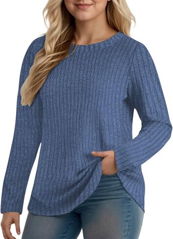 DOLNINE Women's Plus-Size-Tops Long Sleeve Comfy Crewneck Shirts Lightweight Casual Loose Fit Sweatshirts Tunics XL-5XL in Saudi Arabia