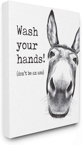 Stupell Industries Wash Your Hands Donkey Quote Bathroom Animal Humor, Designed by Lettered and Lined Wall Art, 11 x 14 in Saudi Arabia