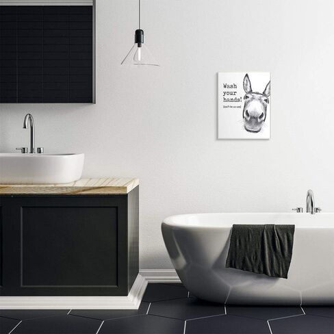 Stupell Industries Wash Your Hands Donkey Quote Bathroom Animal Humor, Designed by Lettered and Lined Wall Art, 11 x 14 in Saudi Arabia