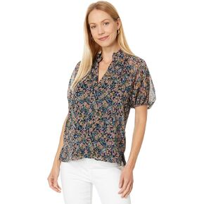 CeCe Women's Printed Ruffle Raglan Seam Split Neck Blouse