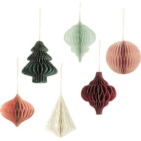 AOBKIAT Christmas Party Decorations, 6 PCS 3D Mini Glitter Edge Paper Honeycomb Ornaments, Green, Red Hanging Ornament for Christmas Tree Décor, New Years Party, Christmas Ornaments, Home Decor