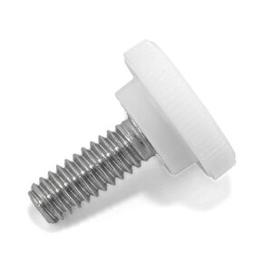 1/4"-20 x 5/8" Thumb Screw Stainless Steel - White Knurled Round Plastic Knob - Standard/Coarse Thread ThumbScrew - Length: 0.625" - Proudly Built in USA - Package of (4)