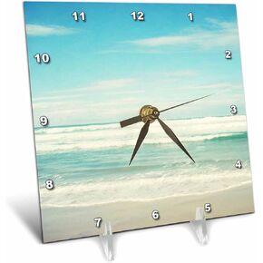 3dRose dc_164479_1 Gentle Ocean Waves Beach Theme Art-Desk Clock, 6 by 6-Inch