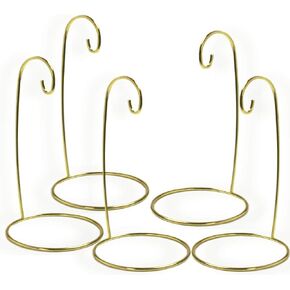 BANBERRY DESIGNS Christmas Ornament Stand - Set of 5 Gold Metal Wire Ornament Stands - Display Holder - 7" H
