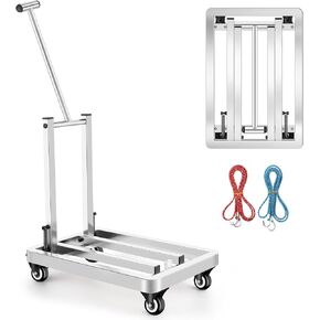 Folding Stainless Steel Hand Truck, Adjustable Handle Utility Cart with 4 Wheels & 2 Lashing Straps for Moving, Travel, Shopping, Office Use, Gardening,500 LB Heavy Duty Luggage Cart