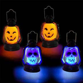 The Dreidel Company Halloween Mini Flashing Lanterns, Halloween Decorative Handheld Lights, Spooky Orange Pumpkin and Skeleton (4-Pack)