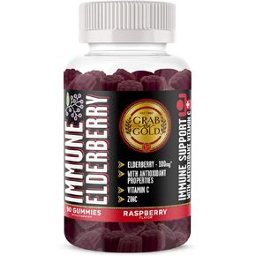 Grab The Gold Immune Elderberry Gummies with Vitamin C and Zinc (1 Bottle = 45 Day Supply) Gluten Free, Vegetarian Friendly