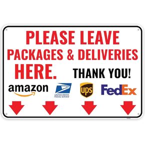 1PC Delivery Sign For Packages - Please Leave Packages & Deliveries Here Arrow Down, 10 x 7 Inches - Aluminum - Delivery Instructions for My Packages Orders from Amazon, UPS, FedEx, USPS, UPS