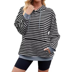 WELINCO Womens Oversized Striped Color Block Sweatshirts Long Sleeve Crewneck Casual Loose Fitting Pullovers Tops Shirts