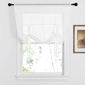 NICETOWN Tie Up Curtain for Small Windows - Pure White Bathroom Linen Curtain Textured Adjustable Roman Shade for Kitchen/Camper RV/Living Room, 42" Wide x 63" Long, 1 Panel