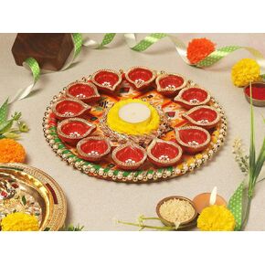 Handmade Terracotta Set of 13 Pcs Red Clay Diya for Diwali/Navratri Decorations Oil Lamp Diwali Clay Diya Tea Light Holder Indian Decor Festival Gifts Puja Items | TRBD13-01