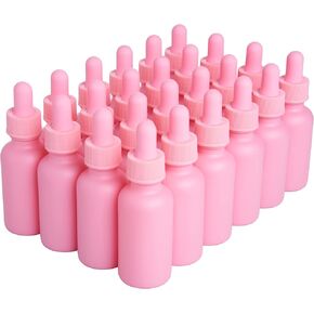 24 Pink Coated 1 oz Glass Boston Round Dropper Bottles For Essential Oils, Aromatherapy and Skin Care
