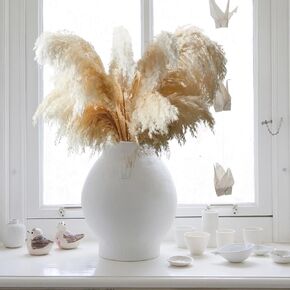 10pcs 17''Dried Pampas Grass Decor, Natural Beige Ivory Pampas Grass Fluffy Pompas Grass Artificial Faux Mini Small Pampass Grass Bulk Bunny Tails Dried Flowers for Table Wedding Decor