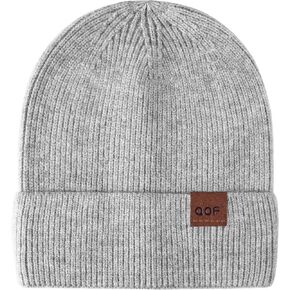 QOF Winter Fashion Wool Knitted Beanie Hat for Women Men, Thickened Warm Lined Unisex Ski Hat Skull Cap