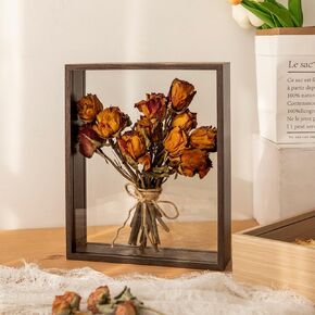 Wooden Dried Flower Photo Frame Dried Flower Display Stand 8 "x10 Shadow Box Display Area with Hangable and Standable for Showcase Photos Wedding Dried Flowers(Wood Color)