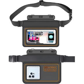 Waterproof Fanny Pack, IPX8 Outdoor Floating Waterproof Pouch Screen Touchable Dry Bag with Adjustable Waist Strap 5 Inch Clear Visual Photo Window for Swimming Beach Outdoor Water Sports and Hiking