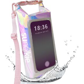 IP68 Waterproof Dry Bag 2L - Roll Top Waterproof Backpack - Waterproof Pouch for Phones Up to 7"/Pouch - Essential for Camping, Swimming, Beach, Fishing, Rafting Trips - Iridescent