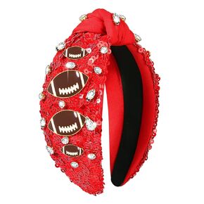 boderier Game Day Headband Beaded Sequin Knotted Headband Baseball Football Team Sports Headband Game Day Outfit Accessories for Women Girls Game Day Red-Black