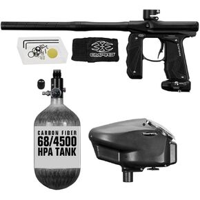 Maddog Empire Mini GS Electronic Full Auto Paintball Gun Marker w/ 68/4500 Carbon Fiber HPA Paintball Tank & Empire Halo Too Electronic Paintball Loader Starter Package - Dust Black/Dust Red