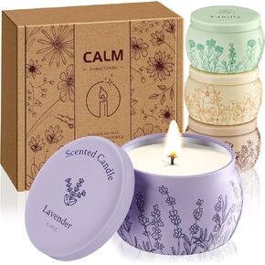WarmEmbrace Scented Candles, Christmas Candles Presents for Mom Women Men, 4 Piece Candle Set, Soy Candles for Home Scented, Lavender | Vanilla | Rose & Sandalwood | Jasmine