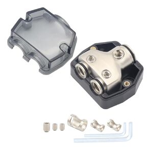 2Way Power Distribution Block 0GA / 4GA in 4 AWG/ 8 Gauge Out RV Car Audio Sound Amplifier Sub Amps Ground Connecting Blocks 1PCS